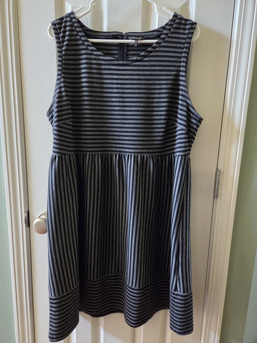 Striped Sleeveless A-Line Dress in Black and Gray